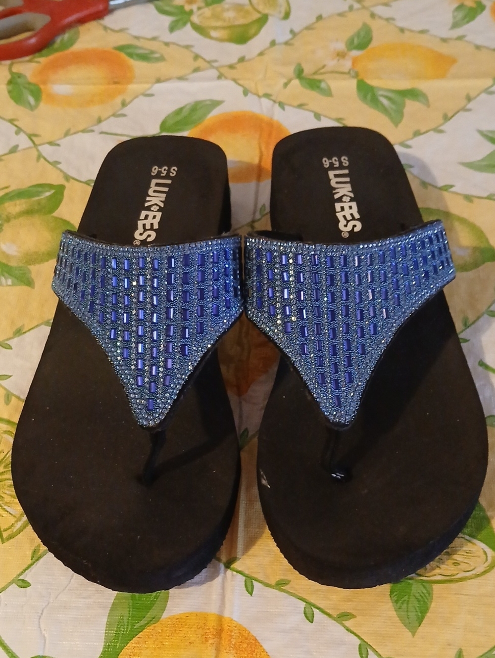 Blue Beaded Thong Sandals for Women